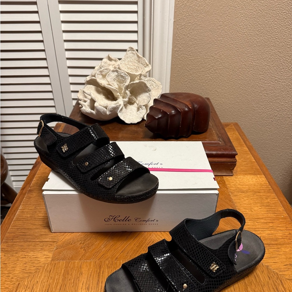 Classic Black Helle Comfort Thandie Sandals size 41 Made in Spain